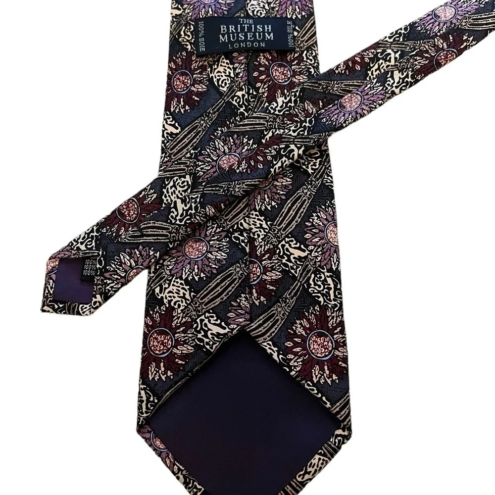 The British Museum Floral Mixed Print Silk Tie, Blue Gold & Purple